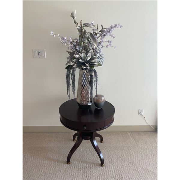 Round Side Table with Artificial Flowers and Candle 26" Diameter x 26"H