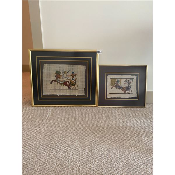 Egyptian Artwork on Papyrus 20.5"W x 18"H and 15"W x 13.5"H