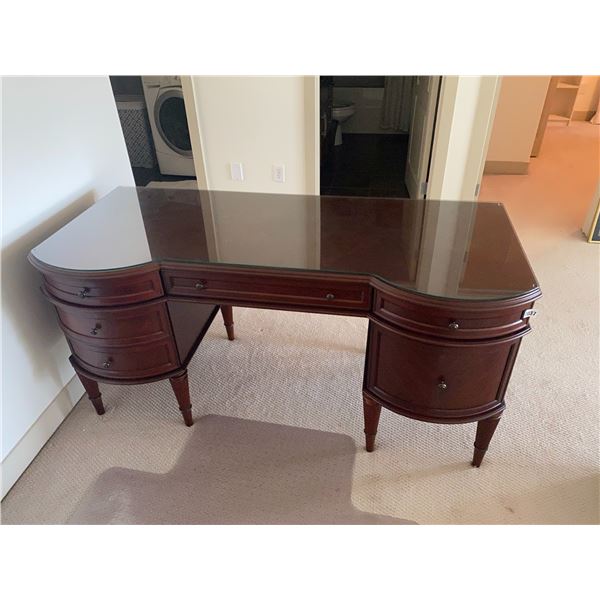 Cherrywood Desk with Glass Top 62"L x 27"D x 31"H