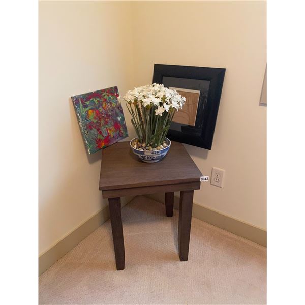 Small Table 18"W x 18"D x 22"H with Black Frame - Artificial Flowers - Canvas Painting