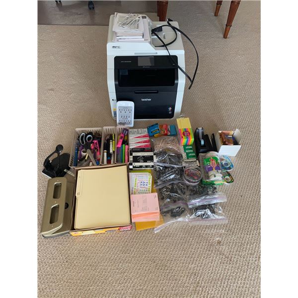 Brother Printer with Miscellaneous Office Supplies