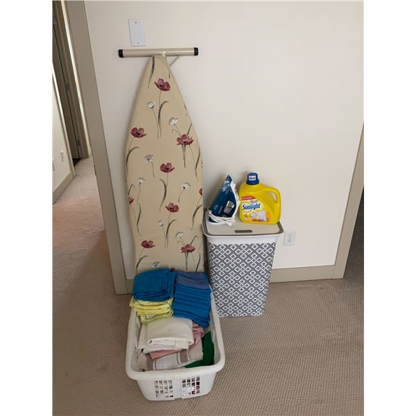 Iron - Ironing Board - Clothes Hamper - Various Towels and Cloths