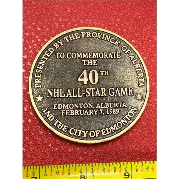 Rare 40th NHL All Star Game of February 7, 1989 Large Bronzed Commemorative Medallion Edmonton, Albe
