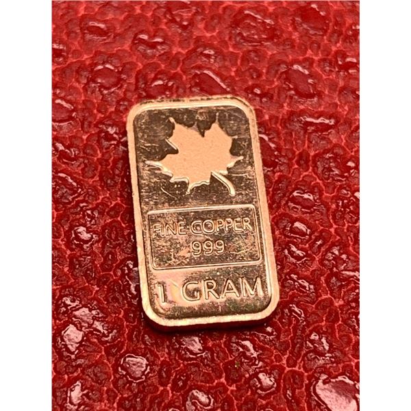 Canadian pure copper .999 fine 1 gram wafer bar
