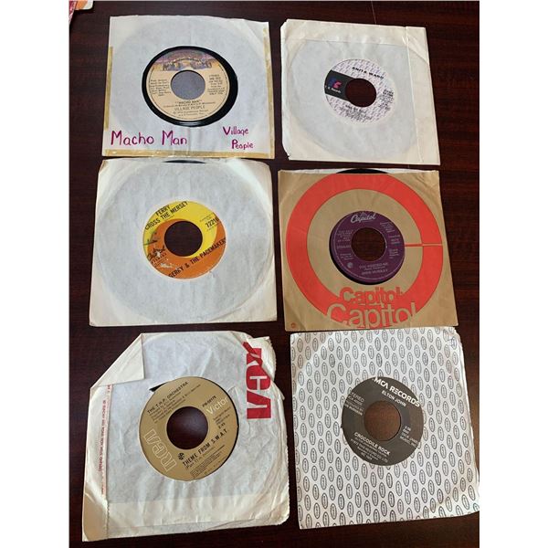 Vintage Lot of 6 - 45RPM Singles of past hits with sleeves
