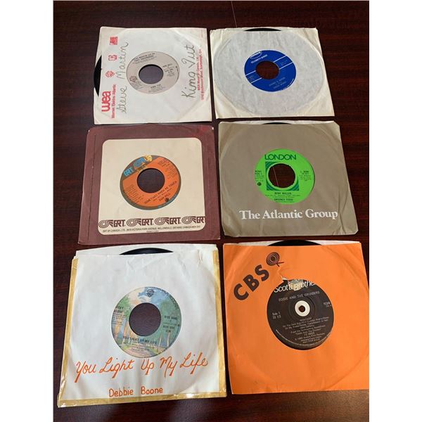 Vintage Lot of 6 - 45RPM Singles of past hits with sleeves