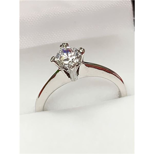 Ladies White 14K GP Engagement ring with .75 Carat Solitaire NEW in gift box size 7