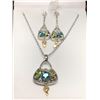 Image 1 : Italian Designed Necklace with matching earrings handbag design set with topaz gemstones in silver N
