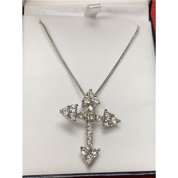 Crystal Sapphire Sytle cross pendant with chain NEW in gift box