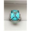 Image 2 : Europe Designed oversize aqua marine topaz emerald cut solitaire set in brilliant sterling silver