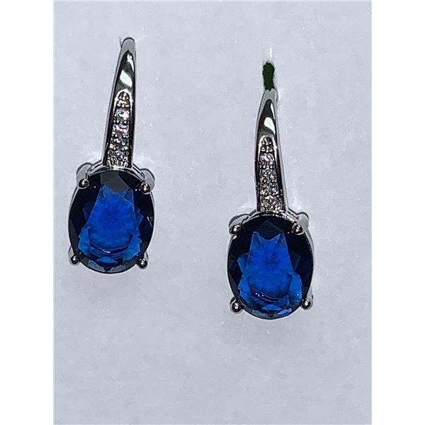 Blue Topaz Oval Cut 1.0 Carat Solitaires Ladies dangle earrings 14K GP