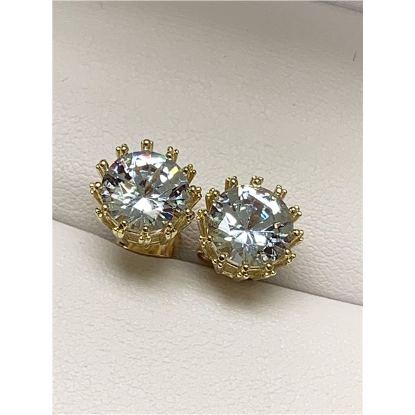 Set of Ladies 14K GP 1.2 Carat Brilliant Cut Solitaires Stud Earrings