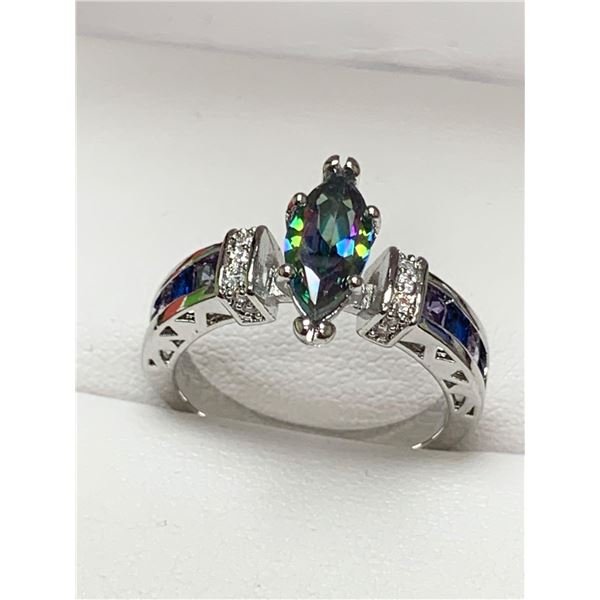 Ladies Marquis Cut Solitaire Moissanite Stone 14K GP engagement ring