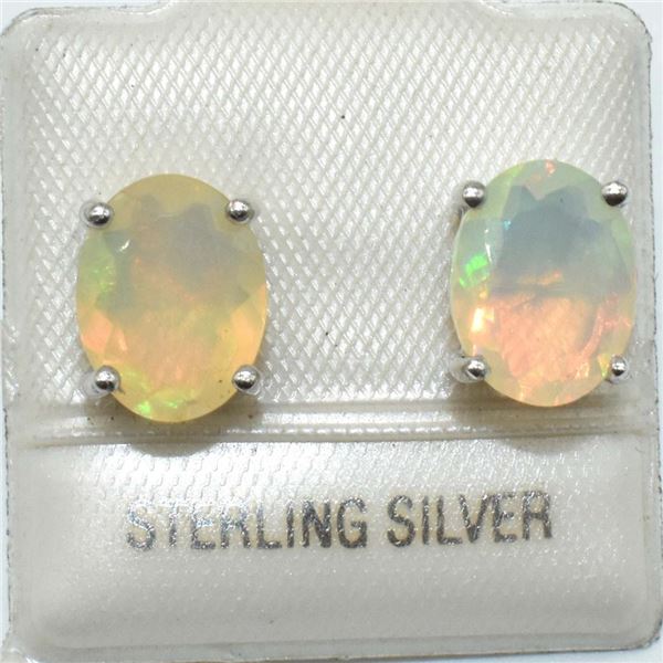Silver Opal ( Oval 9*7 Mm)(1.95ct) Rhodium Plated Earrings (~weight 1.95g), Suggested Retail Value $