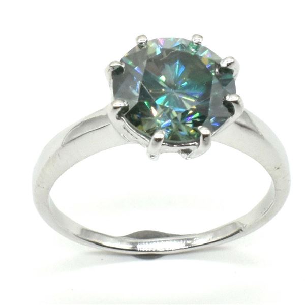 Silver Greenish Blue Moissanite ( Round 9.5 Mm)(2.45ct) Rhodium Plated Test And Looks Better Than Di