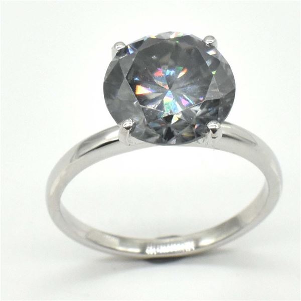 Silver Certified Grey Moissanite (Round 9.5 Mm)(3.4ct) Rhodium Plated Test And Looks Better Than Dia
