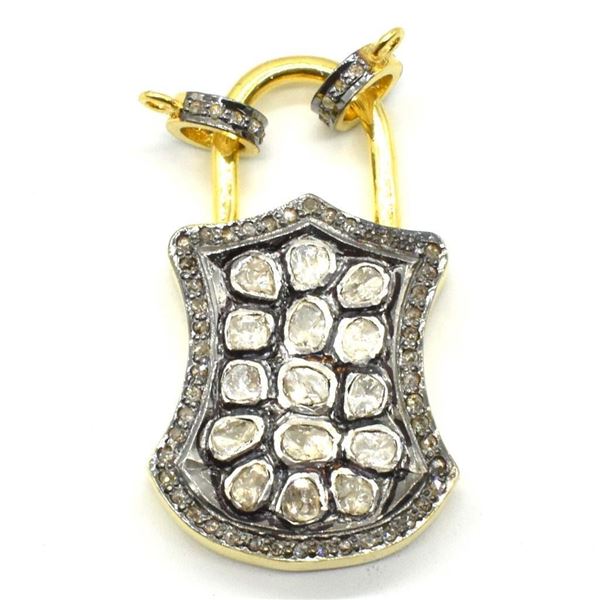 RoseGold Plated Silver Certified Rose Cut Diamond(16.75ct) Gold And Black Rhodium Plated Pad Openabl