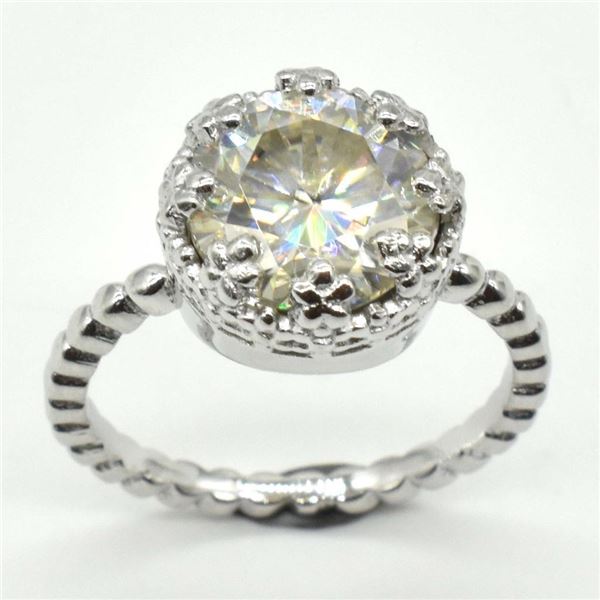 Silver Certified Moissanite(Round 10 Mm)(3.85ct) Rhodium Plated Test And Looks Better Than Diamond (