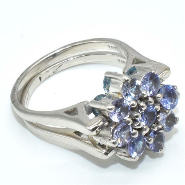 Silver Certified Tanzanite Blue Topaz(7.4ct) Rhodium Plated Both Side Wear Ring (~weight 7.4g), Appr