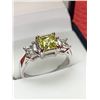 Image 1 : Princess Cut Ladies Peridot Genstone ring set in 14K GP White with side stoned size 7.5