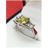 Image 2 : Princess Cut Ladies Peridot Genstone ring set in 14K GP White with side stoned size 7.5