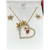 Image 1 : Stunning Gemstone and 14K GP Heart Pendant with matching earrings and necklace in Gift Box