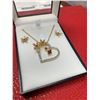 Image 2 : Stunning Gemstone and 14K GP Heart Pendant with matching earrings and necklace in Gift Box