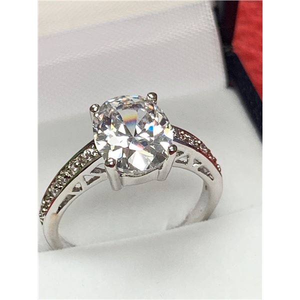 Ladies 1.1 Carat Brilliant Cut Solitaire engagement ring set in 14K GP White plated size 7.5 NEW in 