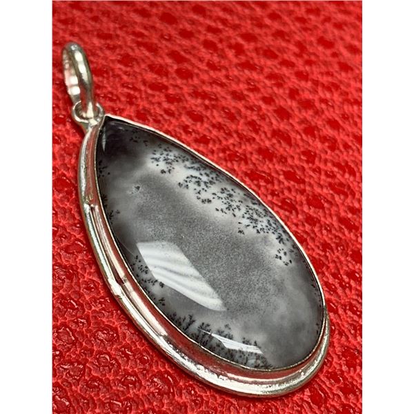 Dendrite Rare Gemstone and .925 Silver Pendant large stone NEW