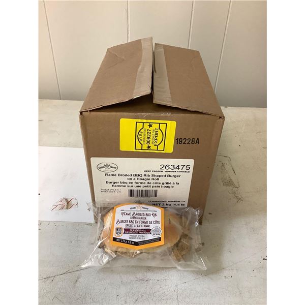 Case of Frozen Grand Prairie Flame Broiled BBQ Rib Shaped Burger on a Hoagie Roll (12 x 170g)