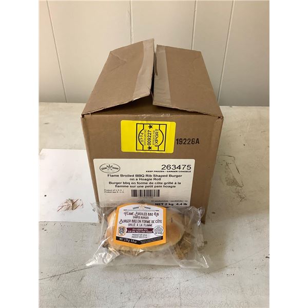 Case of Frozen Grand Prairie Flame Broiled BBQ Rib Shaped Burger on a Hoagie Roll (12 x 170g)