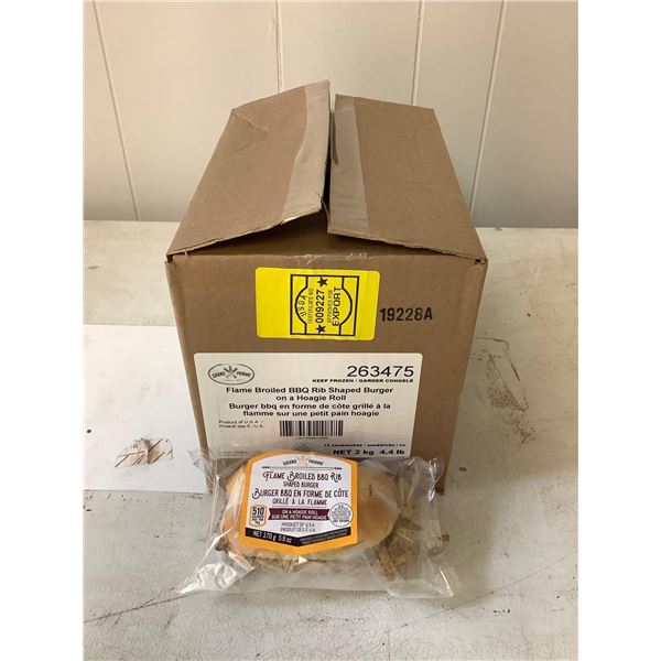 Case of Frozen Grand Prairie Flame Broiled BBQ Rib Shaped Burger on a Hoagie Roll (12 x 170g)