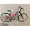 Image 2 : RED AND BLACK KUWAHARA ATHENA 18 SPEED, 13" FRAME, FRONT SUSPENSION MOUNTAIN BIKE - FLAT FRONT TIRE