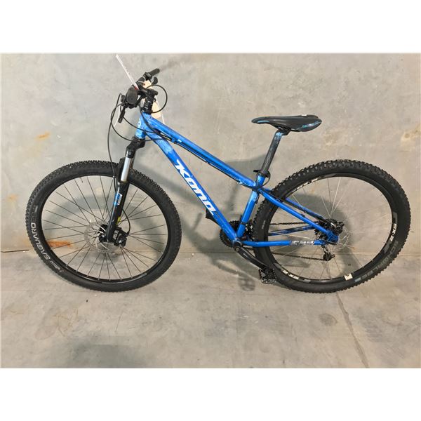 BLUE KONA LAVA DOME, 24 SPEED, 14" FRAME, DISC BRAKES, FRONT SUSPENSION MOUNTAIN BIKE