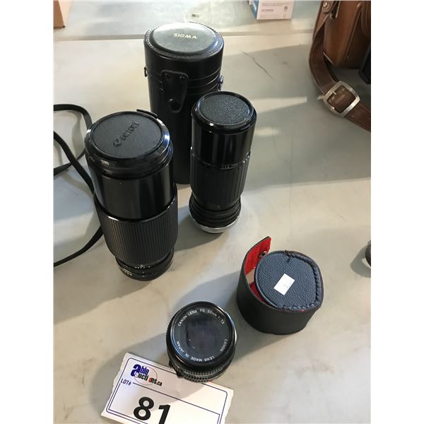 2 CANON LENSES 50MM AND 70-210 AND A SIGMA 100MM WITH CASE