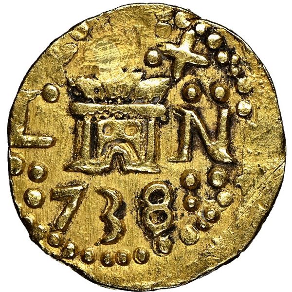 Lima, Peru, cob 1 escudo, 1738/7/6 N, rare, NGC XF details / plugged.
