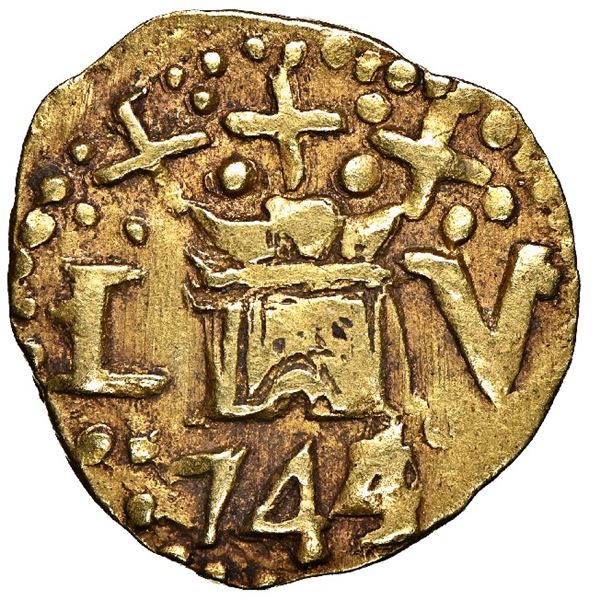 Lima, Peru, cob 1 escudo, 1744/3/2 V, very rare, NGC XF 45.