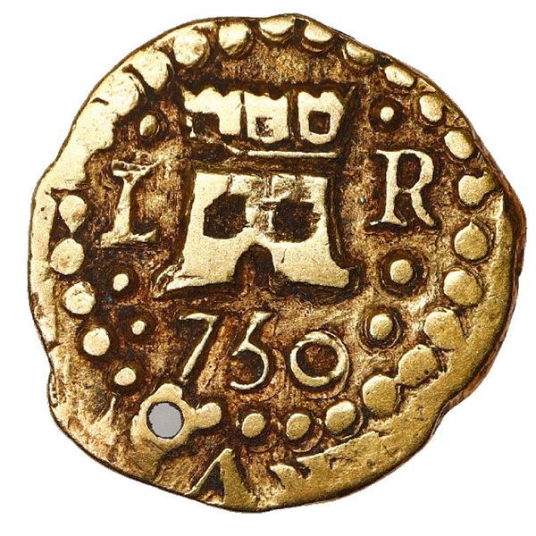 Lima, Peru, cob 1 escudo, 1750 R, very rare.