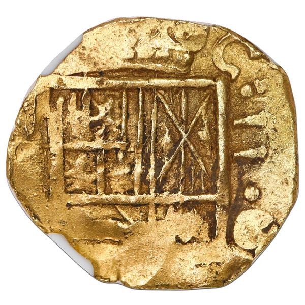 Bogota, Colombia, cob 2 escudos, Charles II, assayer G to right, NGC MS 62, ex-1715 Fleet.