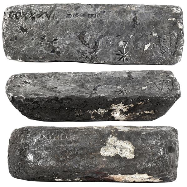 Large silver bar #332 made in Oruro, 74 lb 4.16 oz troy, 2380/2400 fine (99.17%), Class Factor 0.8, 