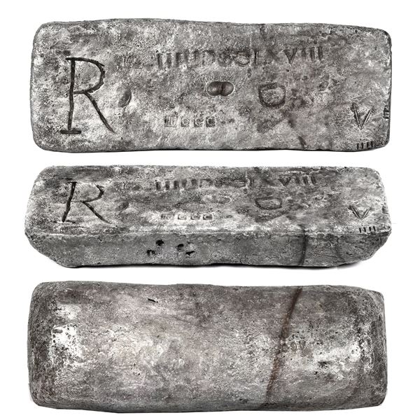 Medium silver bar #603 made in Potosi, 57 lb 4.00 oz troy, 2300/2400 fine (95.83%), Class Factor 1.0