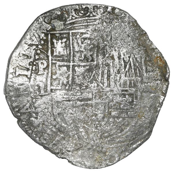Potosi, Bolivia, cob 8 reales, Philip II, assayer B (4th period), Grade 1.