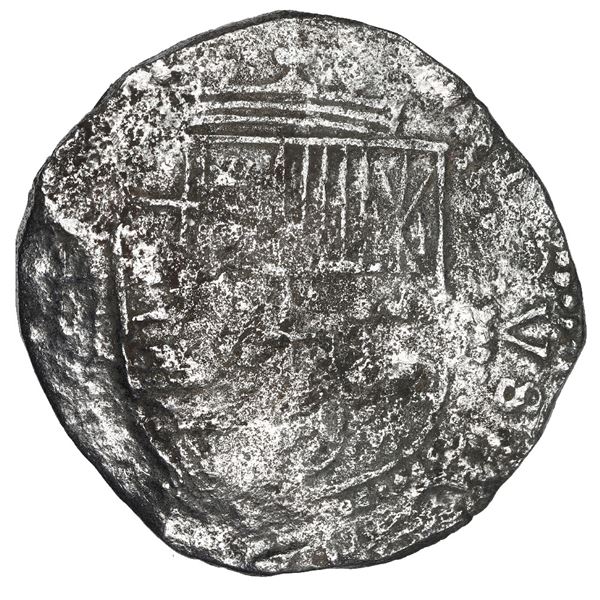 Potosi, Bolivia, cob 8 reales, Philip III, assayer M, Grade 1.