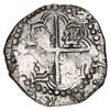 Image 2 : Potosi, Bolivia, cob 8 reales, Philip III, assayer T, upper half of shield and quadrants of cross tr