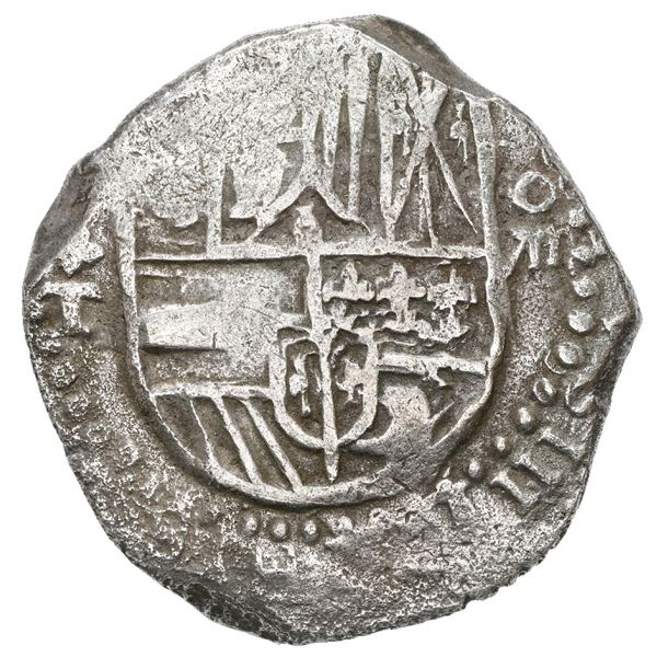 Potosi, Bolivia, cob 8 reales, Philip III, assayer T, Grade 1.