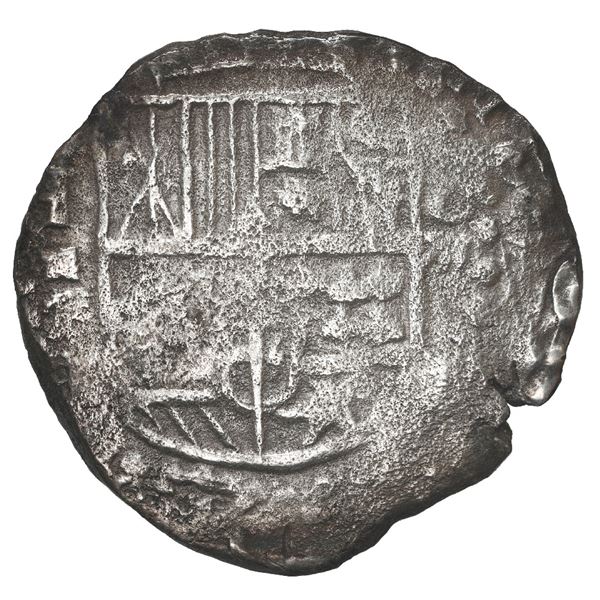 Potosi, Bolivia, cob 8 reales, Philip III, assayer T, quadrants of cross and upper half of shield tr