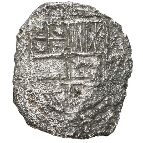 Potosi, Bolivia, cob 8 reales, Philip III, assayer not visible, quadrants of cross transposed, Grade