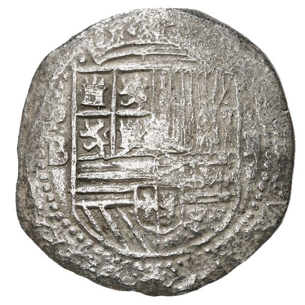Potosi, Bolivia, cob 2 reales, Philip II, assayer B (2nd period), Grade 1.