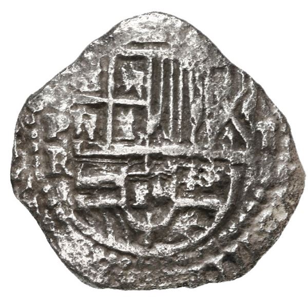 Potosi, Bolivia, cob 2 reales, Philip III, assayer R (small), Grade 1.