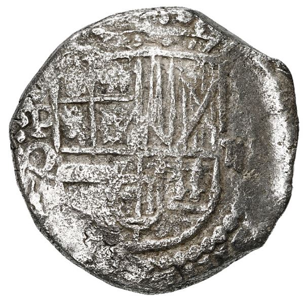Potosi, Bolivia, cob 2 reales, Philip III, assayer Q, Grade 1.